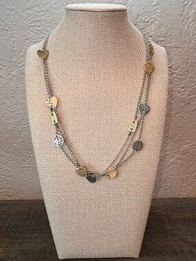 Brighton Retired Deco Hearts Links Triple Strand 2-Tone Necklace 1288 with Bag